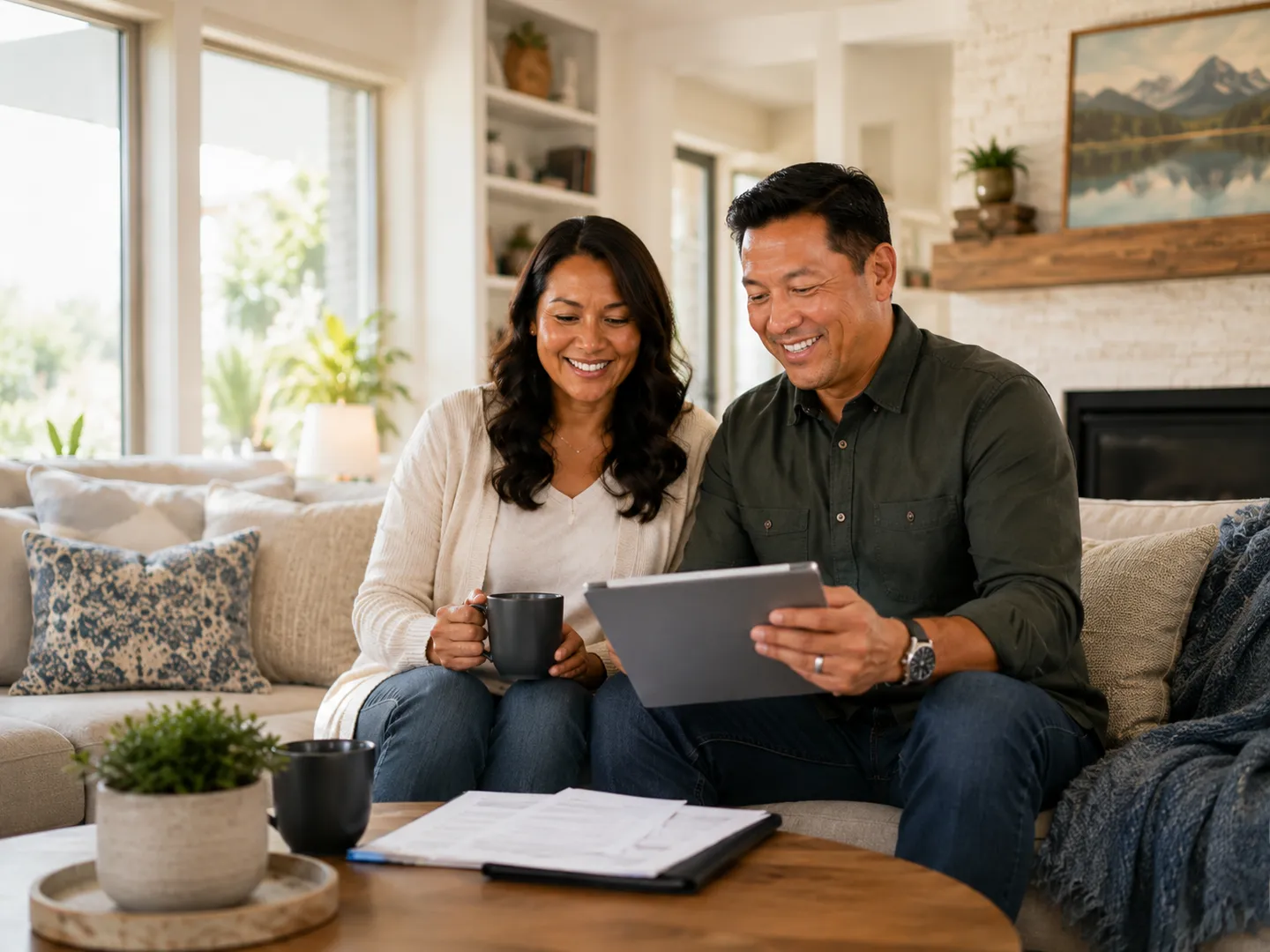 Una pareja revisando sus finanzas juntos en casa
